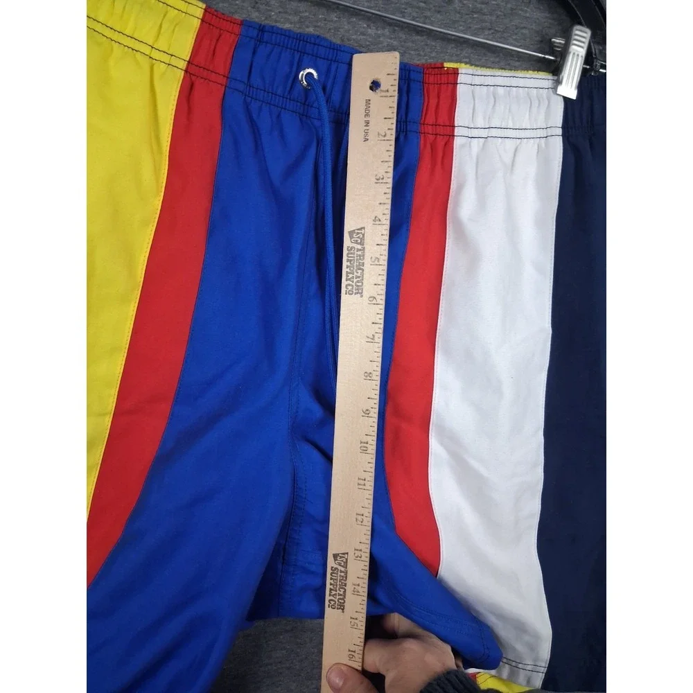 Lands End Mens Shorts XL Vertical Stripe Multi Color Block Volley‎ Swim Beach